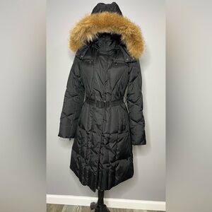 Marc New York Down Coat with Belt & Detachable Faux Hood Trim